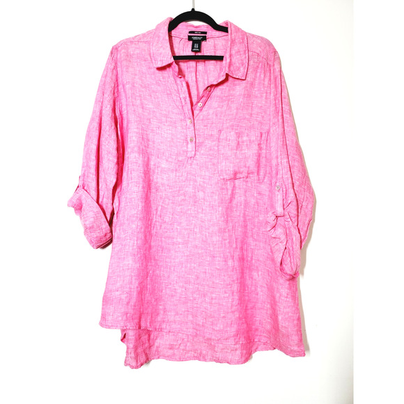 Jones NY Womens 1X 100% Linen Oversized Tunic Top Pink Beach Vacation Resort - Picture 10 of 10